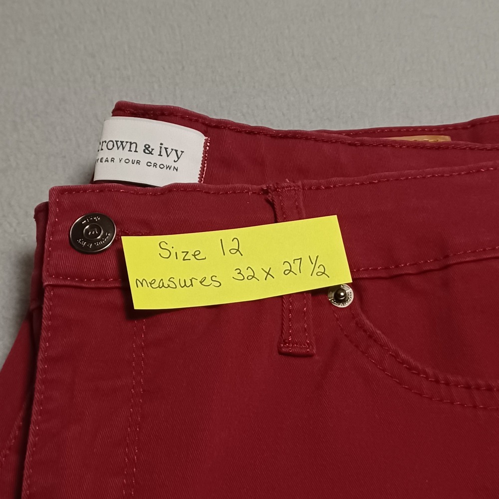 Crown & Ivy Pants Womens 12 Red High-Rise Skinny Stretch Cotton Lycra Casual - Picture 13 of 13